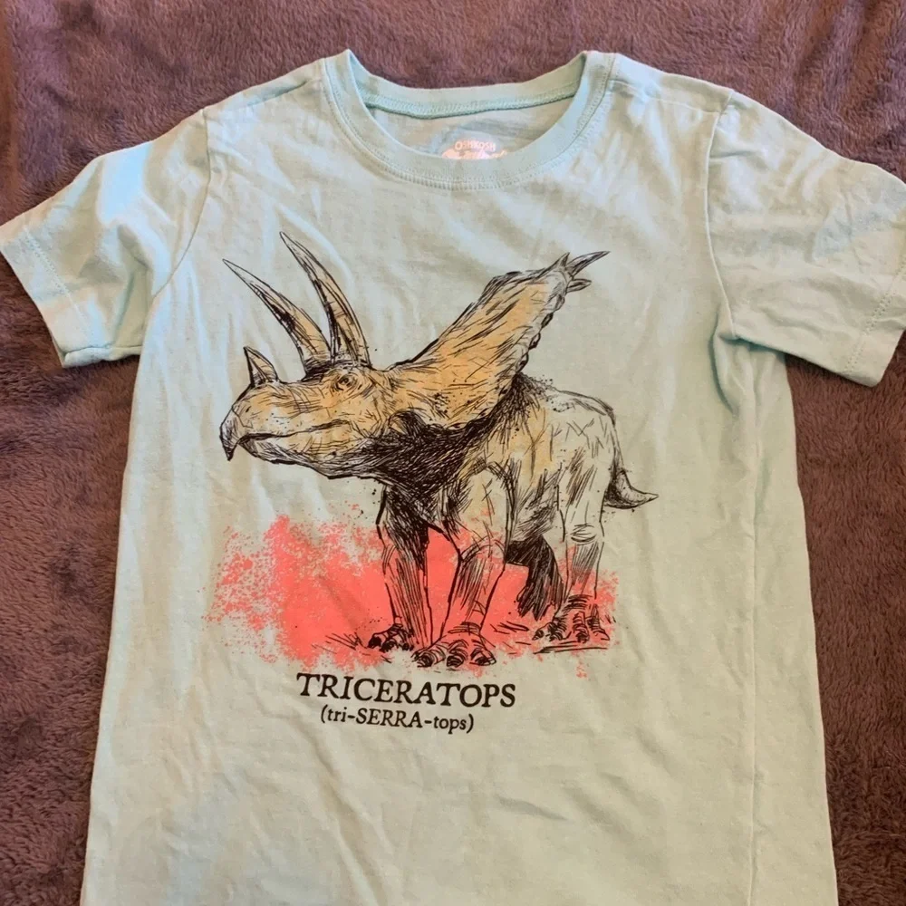 OshKosh B'gosh Green Teal Short Sleeve Tee with Dinosaur Triceratops